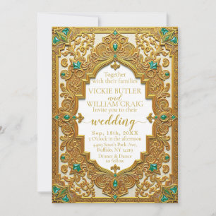 Luxurious Gold & Emerald Wedding Invitation