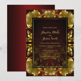 Luxurious Gold Engraved Floral Wedding Invitation