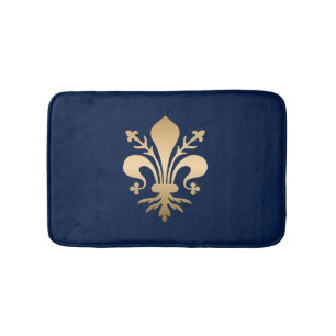 Luxurious Gold Fleur de Lis Navy Bath Mat