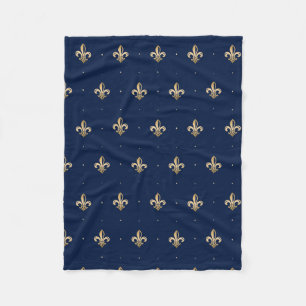 Luxurious Gold Fleur de Lis Navy Fleece Blanket