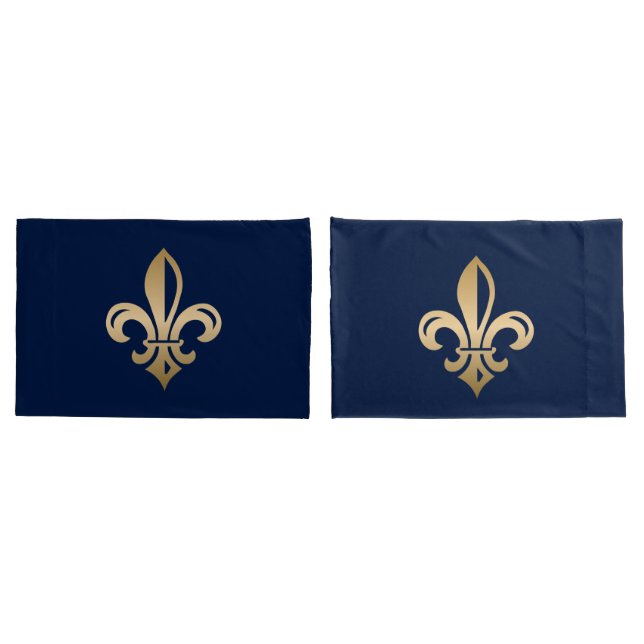 Luxurious Gold Fleur de Lis Navy Pillowcase (Back-Set)