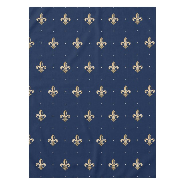 Luxurious Gold Fleur de Lis Navy Tablecloth (Front)