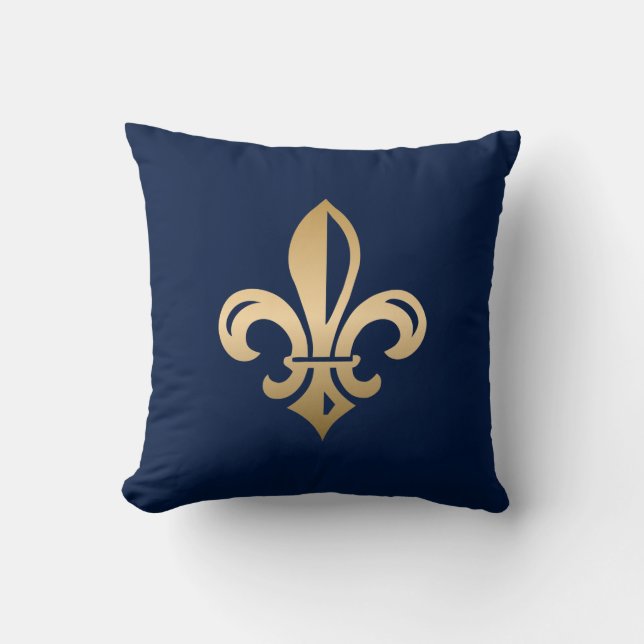 Luxurious Gold Fleur de Lis Navy Throw Pillow (Front)