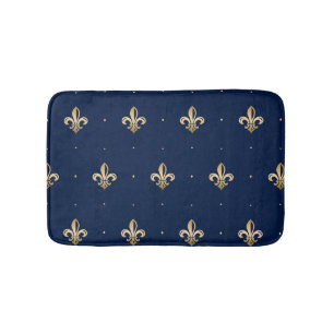 Luxurious Gold Fleur de Lis Pattern Navy Bath Mat
