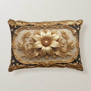 Luxurious Gold Floral Frame Accent Pillow