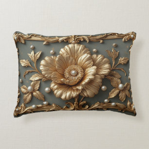 Luxurious Gold Floral Frame Accent Pillow