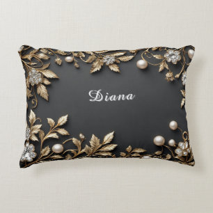 Luxurious Gold Floral Frame Accent Pillow