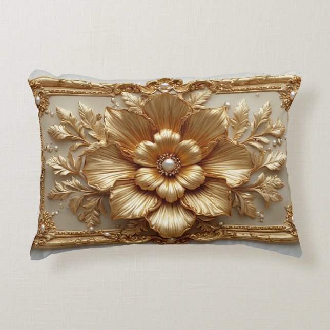 Luxurious Gold Floral Frame Accent Pillow (Front)