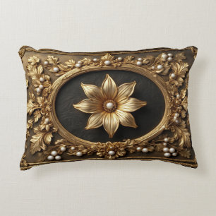 Luxurious Gold Floral Frame Accent Pillow