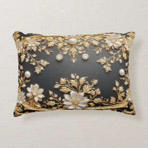 Luxurious Gold Floral Frame Accent Pillow