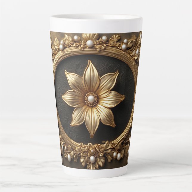 Luxurious Gold Floral Frame Latte Mug (Front)