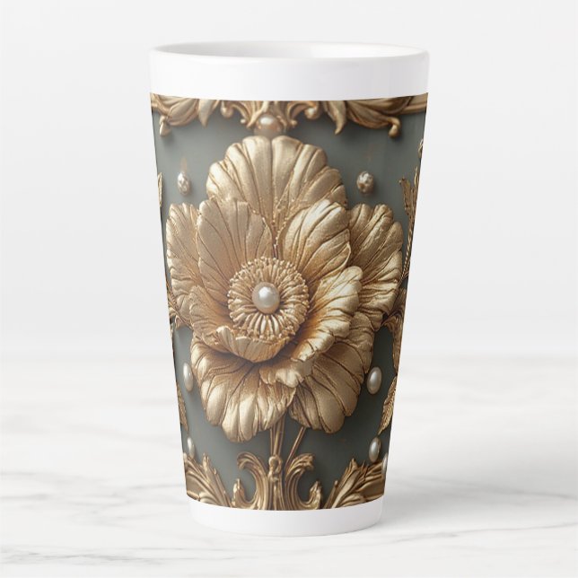 Luxurious Gold Floral Frame Latte Mug (Front)