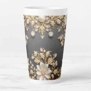 Luxurious Gold Floral Frame Latte Mug