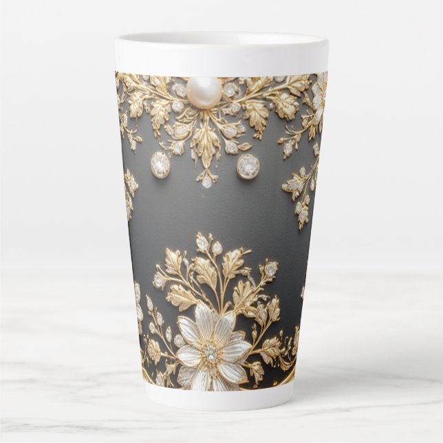 Luxurious Gold Floral Frame Latte Mug (Front)