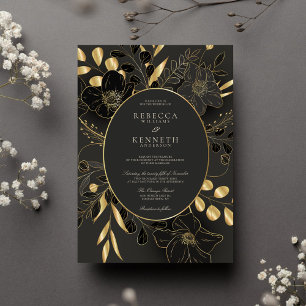 Luxurious Gold Floral Minimalist Monogram Wedding Invitation