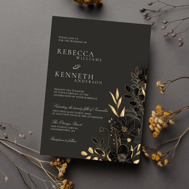 Luxurious Gold Floral Minimalist Monogram Wedding Invitation (Creator Uploaded)
