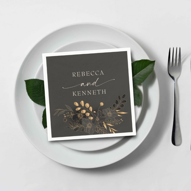 Luxurious Gold Floral Minimalist Wedding Napkin (Creator Uploaded)