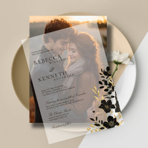 Luxurious Gold Floral Minimalist Wedding Vellum Invitations