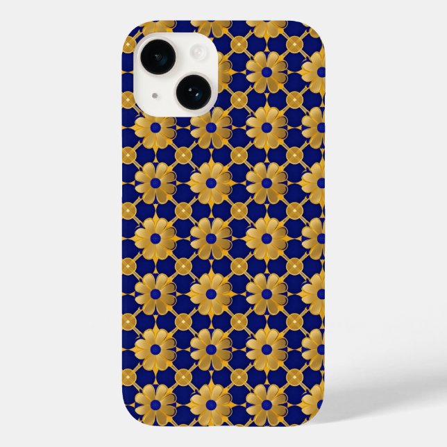 Luxurious Gold Floral Pattern, Royal Blue  Elegant Case-Mate iPhone Case (Back)