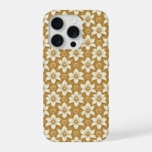 Luxurious Gold Floral Pattern With White Lily Moti iPhone 15 Pro Case