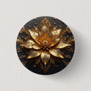 Luxurious Gold Flower 1 Inch Round Button