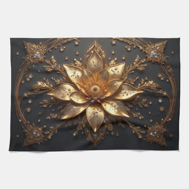 Luxurious Gold Flower Kitchen Towel (Horizontal)