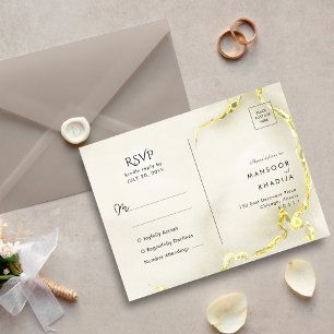 Luxurious Gold Foil Marble Texture Wedding RSVP Postcard