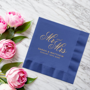 Luxurious Gold Foil Stamped Wedding Napkins (Blue)