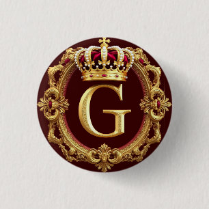 Luxurious Gold Frame With Crowned Monogram 1 Inch Round Button