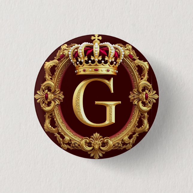 Luxurious Gold Frame With Crowned Monogram 1 Inch Round Button (Front)
