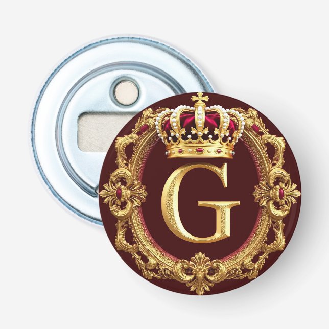 Luxurious Gold Frame With Crowned Monogram Bottle Opener (Front)