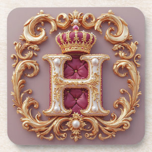 Luxurious Gold Frame With Crowned Monogram Coaster