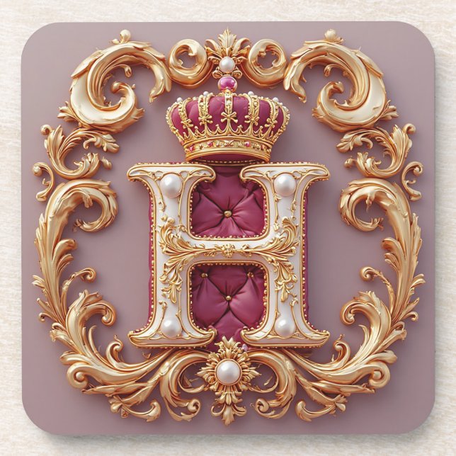 Luxurious Gold Frame With Crowned Monogram Coaster (Front)