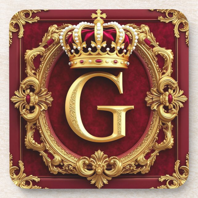 Luxurious Gold Frame With Crowned Monogram Coaster (Front)