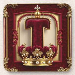 Luxurious Gold Frame With Crowned Monogram Coaster