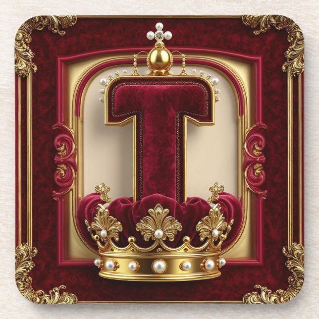 Luxurious Gold Frame With Crowned Monogram Coaster (Front)