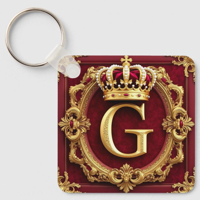 Luxurious Gold Frame With Crowned Monogram Keychain (Front)