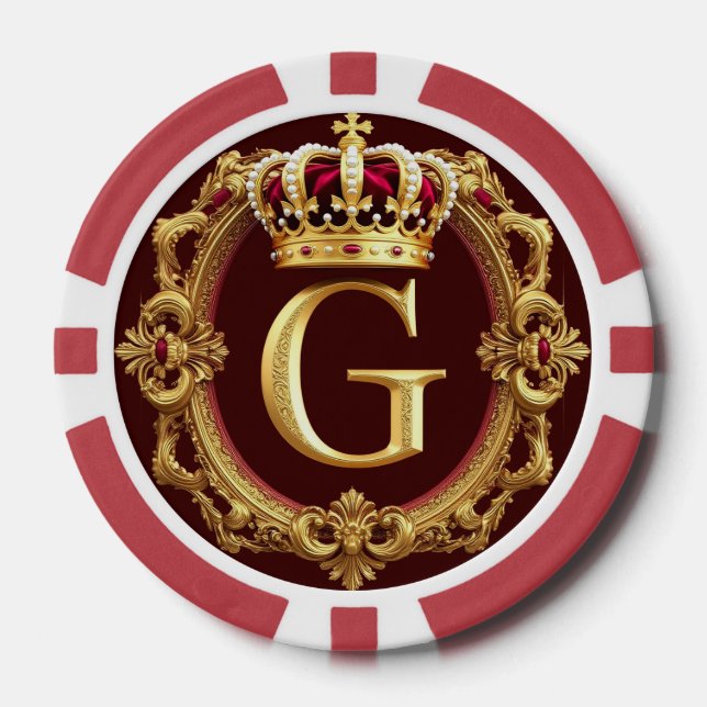 Luxurious Gold Frame With Crowned Monogram Poker Chips (Front)
