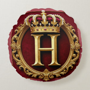 Luxurious Gold Frame With Crowned Monogram Round Pillow