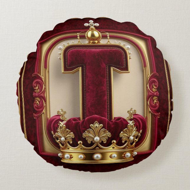 Luxurious Gold Frame With Crowned Monogram Round Pillow (Front)