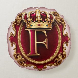 Luxurious Gold Frame With Crowned Monogram Round Pillow