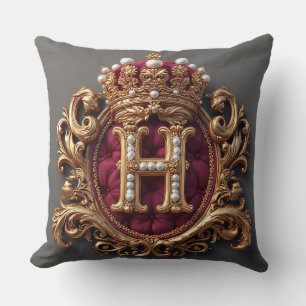 Luxurious Gold Frame With Crowned Monogram Throw Pillow