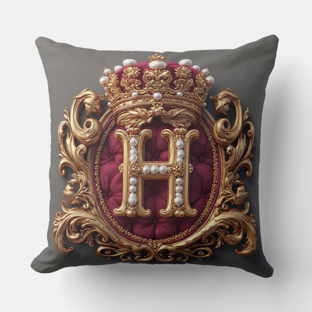 Luxurious Gold Frame With Crowned Monogram Throw Pillow (Front)