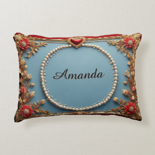 Luxurious Gold Frame With Pearls Accent Pillow