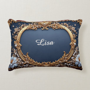 Luxurious Gold Frame With Pearls Accent Pillow