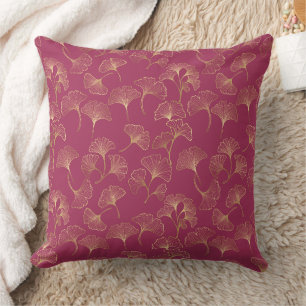 Luxurious Gold Ginkgo Leaves on Deep Burgundy (2) Throw Pillow