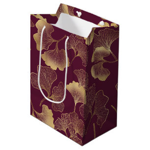 Luxurious Gold Ginkgo Leaves on Deep Burgundy (6) Medium Gift Bag