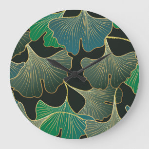 Luxurious gold Ginkgo, vintage art. Large Clock