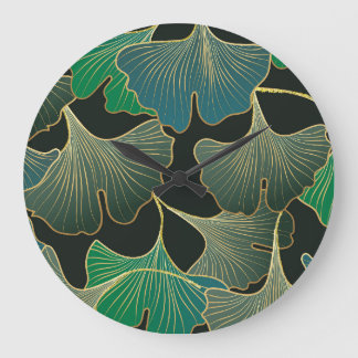 Luxurious gold Ginkgo, vintage art. Large Clock