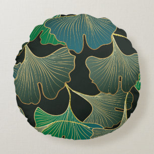 Luxurious gold Ginkgo, vintage art. Round Pillow